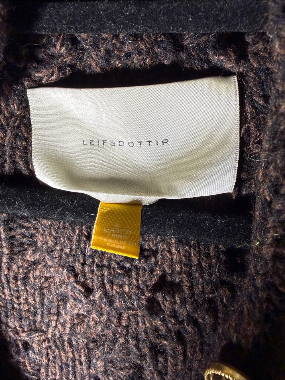 Leifsdottir Anthropologie BrownWool Tweed Cable-Knit Double-Breasted Cardigan - Picture 4 of 10